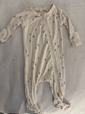 Quincy Mae Cream Footed One-Piece with Gray Tree Motif